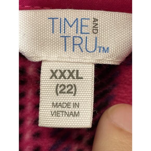 Time And Tru Shirt Womens 3XL Pink Plaid Fleece Button Front Flannel Top - Picture 6 of 10